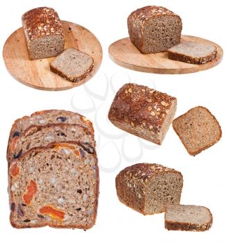 sliced wholegrain bread isolated on white background