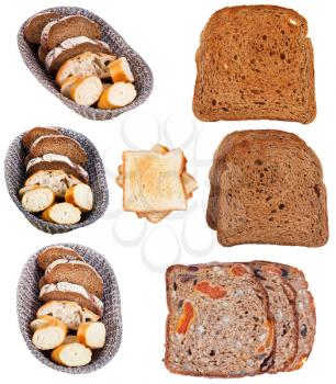 set of sliced bread isolated on white background