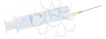 Medical plastic disposable 20 ml syringe isolated on white background