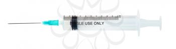 Medical plastic disposable single use 10 ml syringe isolated on white background
