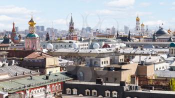 cityscape - above view of historical center of Moscow city with Kremlin in sunny spring day