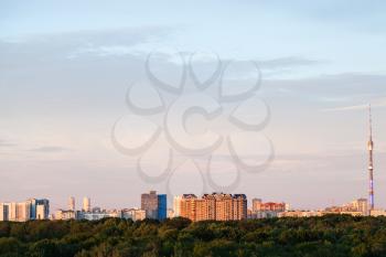 city skyline at warm summer sunset, Moscow