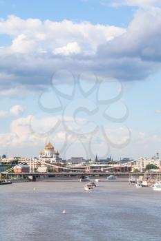 view of Crimean bridge and Catherdral of Christ the Saviour in Moscow city, Russia