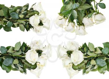set of white rose bouquets isolated on white background