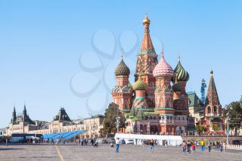 Moscow cityscape - Saint Basil Cathedral and Vasilevsky Descent of Red Square of Moscow Kremlin in summer afternoon