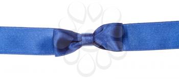 real blue bow knot on wide silk ribbon isolated on white background