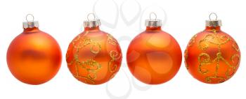 christmas decorations - four orange xmas balls isolated on white background