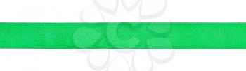 narrow green satin ribbon isolated on white background