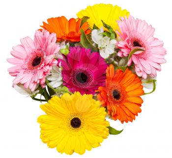 top view of bouquet with gerbera flowers isolated on white background