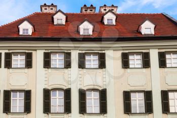 travel to Bratislava city - facade of old house at Main Square in Bratislava