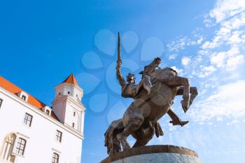 travel to Bratislava city - monument of King Svatopluk I at the Honorary Courtyard of Bratislava Castle