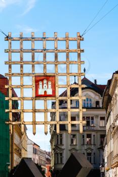 travel to Bratislava city - town emblem on grille gate