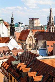 travel to Bratislava city - above view of tower and houses in old city of Bratislava