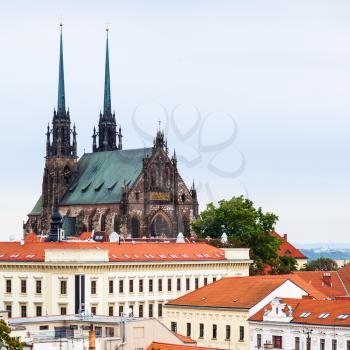 travel to Brno city - houses and Cathedral of St Peter and Paul in Brno, Czech