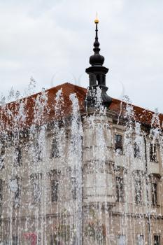 travel to Brno city - water fountain on Freedom square (namesti Svobody) in Brno city, Czech