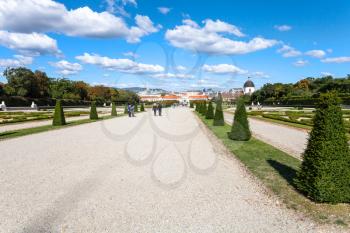travel to Vienna city - paths to Lower Palace in Belvedere garden, Vienna, Austria