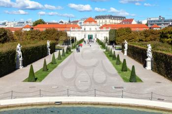 travel to Vienna city - path in garden to Lower Belvedere Palace, Vienna, Austria