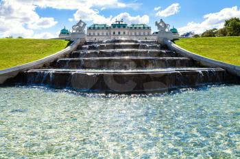 travel to Vienna city - upper cascade and view of Upper Belvedere Palace, Vienna, Austria