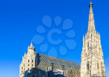 travel to Vienna city - St. Stephen cathedral in Vienna and blue sky, Austria