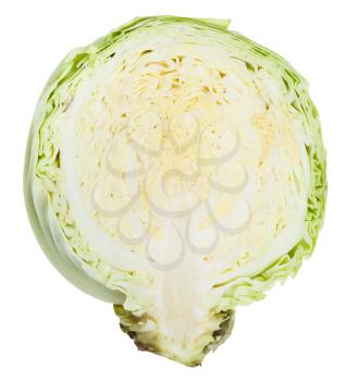 half of fresh cabbage head isolated on white background
