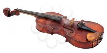 full size violin with wooden chinrest isolated on white background