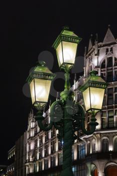 Street lamps on Petrovka street in Moscow in night