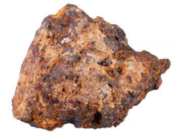 macro shooting of specimen natural rock - pebble of hematite (haematite, iron ore) mineral stone isolated on white background