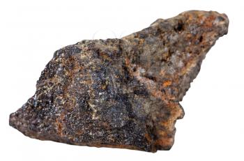 macro shooting of specimen natural rock - specimen of psilomelane (black hematite) mineral stone isolated on white background