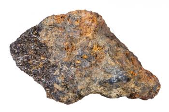 macro shooting of specimen natural rock - piece of psilomelane (black hematite) mineral stone isolated on white background