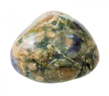 natural mineral gem stone - one little Green Rhyolite (Rainforest Jasper) gemstone isolated on white background close up