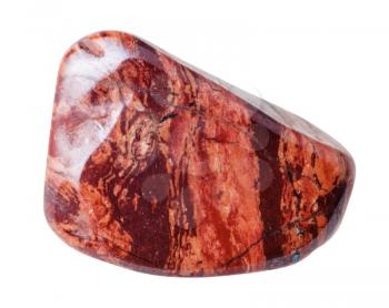 natural mineral gem stone - red brecciated jasper gemstone pebble isolated on white background close up