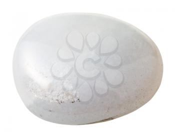 natural mineral gem stone - specimen of milk (milky, snow, white) quartz gemstone isolated on white background close up