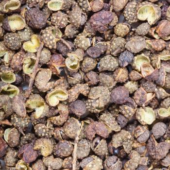 square food background - dried pods of Sichuan pepper close up