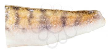 raw frozen zander (pike-perch) fish fillet isolated on white background