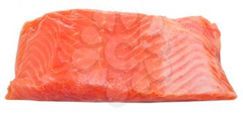 above view of slightly salted trout red fish fillet piece isolated on white background