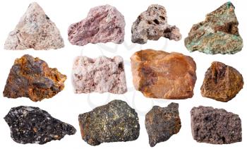 macro shooting of specimen natural rock - set from 12 pieces natural stones isolated on white background