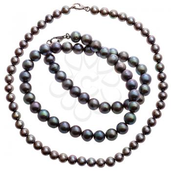 set of necklaces from natural black pearls isolated on white background