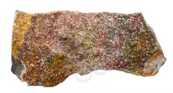 macro shooting of collection natural rock - rainbow (iridescent) pyrite mineral stone isolated on white background