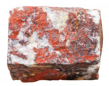 macro shooting of collection natural rock - brecciated jasper mineral stone isolated on white background