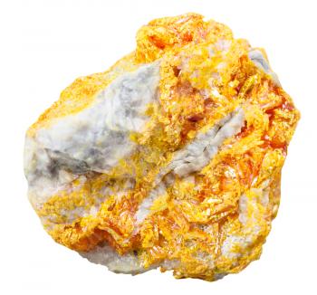 macro shooting of collection natural rock - Orpiment mineral stone on dolomite isolated on white background