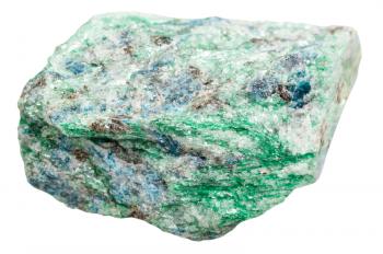 macro shooting of collection natural rock - green Fuchsite (chrome mica) mineral stone isolated on white background