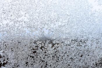 frost on window pane in cold winter evening