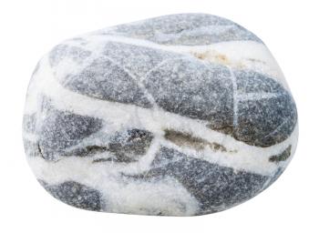 pebble from gneiss rock natural mineral stone isolated on white background