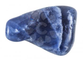 pebble from blue dumortierite natural mineral gem stone isolated on white background