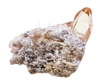 macro shooting of natural mineral stone - topaz crystal on matrix isolated on white background