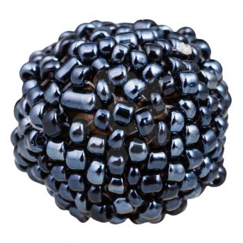 beadwork - sphere from many sewn black glass beads close up isolated on white background