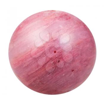 ball from red natural mineral gem stone rhodonite isolated on white background