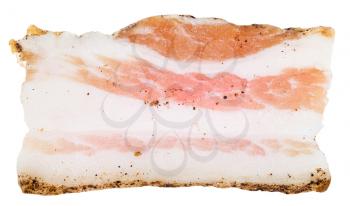 one slice of bacon isolated on white background