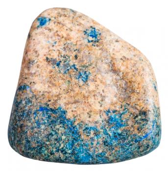 macro shooting of natural gemstone - tumbled azurite (Chessylite) mineral gem stone isolated on white background
