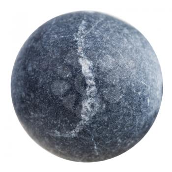 macro shooting - ball from gray shungite mineral gemstone isolated on white background